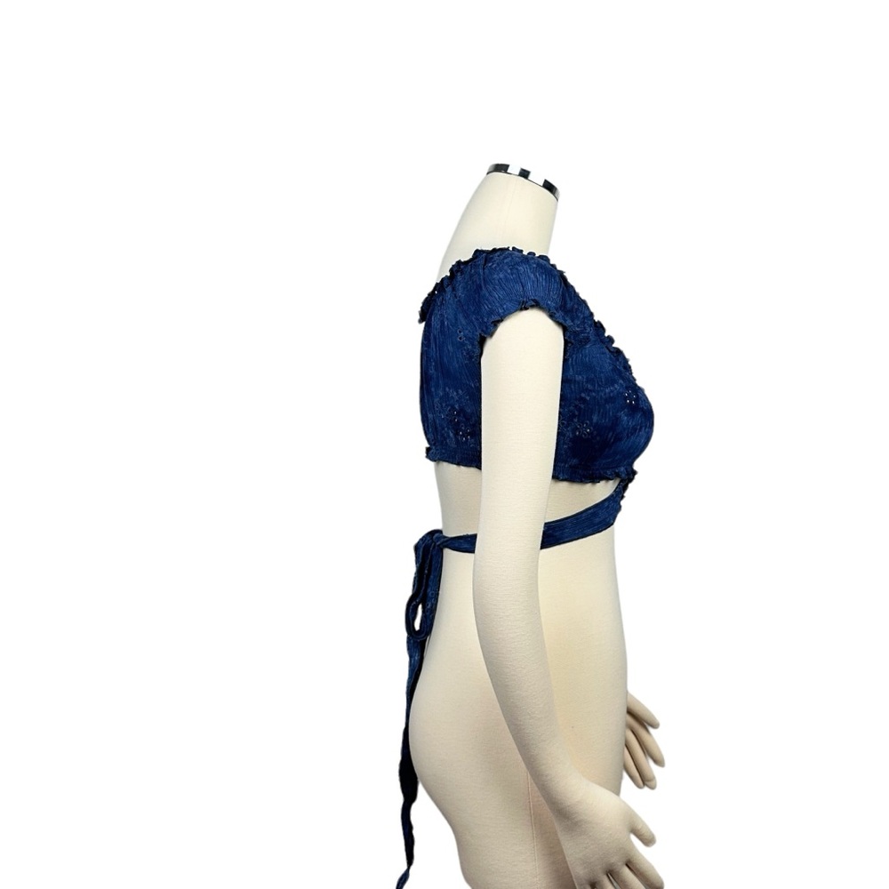 Blue Ruffle Wrap Around Crop Top XS - Picture 5 of 6